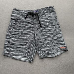 Patagonia Board Shorts Mens 34 Gray Geometric Swim Trunks Zip Pockets